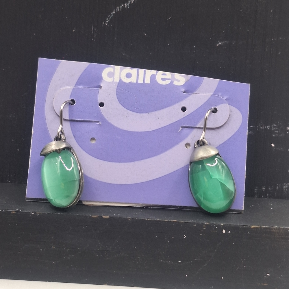 Claire's Green and Silvertone Drop Earrings